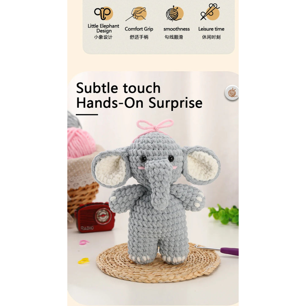 ANEKA - Kit Rajut Gajah Pita Pink / Elephant with Pink Ribbon Crochet Kit DIY / Pemula / Alat Rajut Set