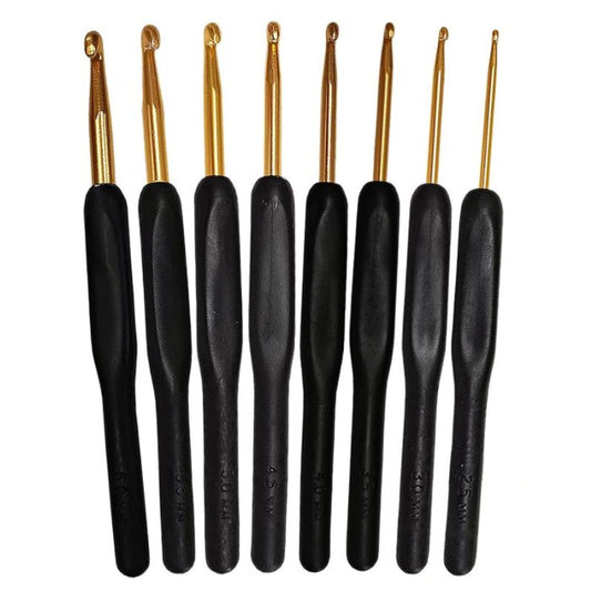 ANEKA - Hakpen Alumunium Gagang Plastik Hitam ANK - Set (Alumunium Black Crochet Hook Handle)