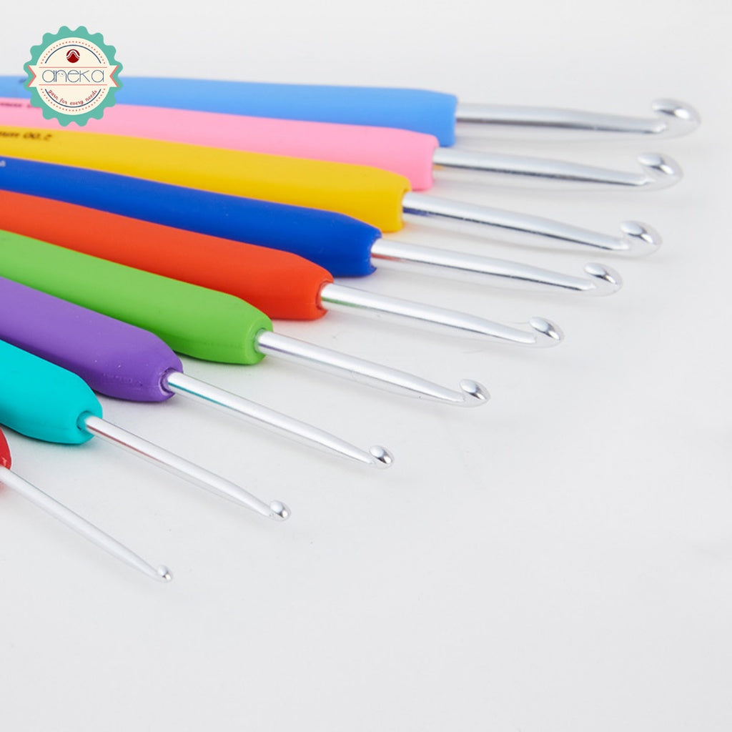 KnitPro - Hakpen (Alat / Jarum Rajut) Alumunium Waves Set Of Colorful Crochet Hooks ( Pack Of 9 Hooks )