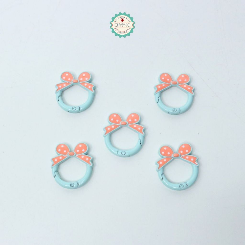 ANEKA - [5PCS] Kait Carabiner Bentuk Bulat Pita Polkadot / Keychain Ring Bow Premium