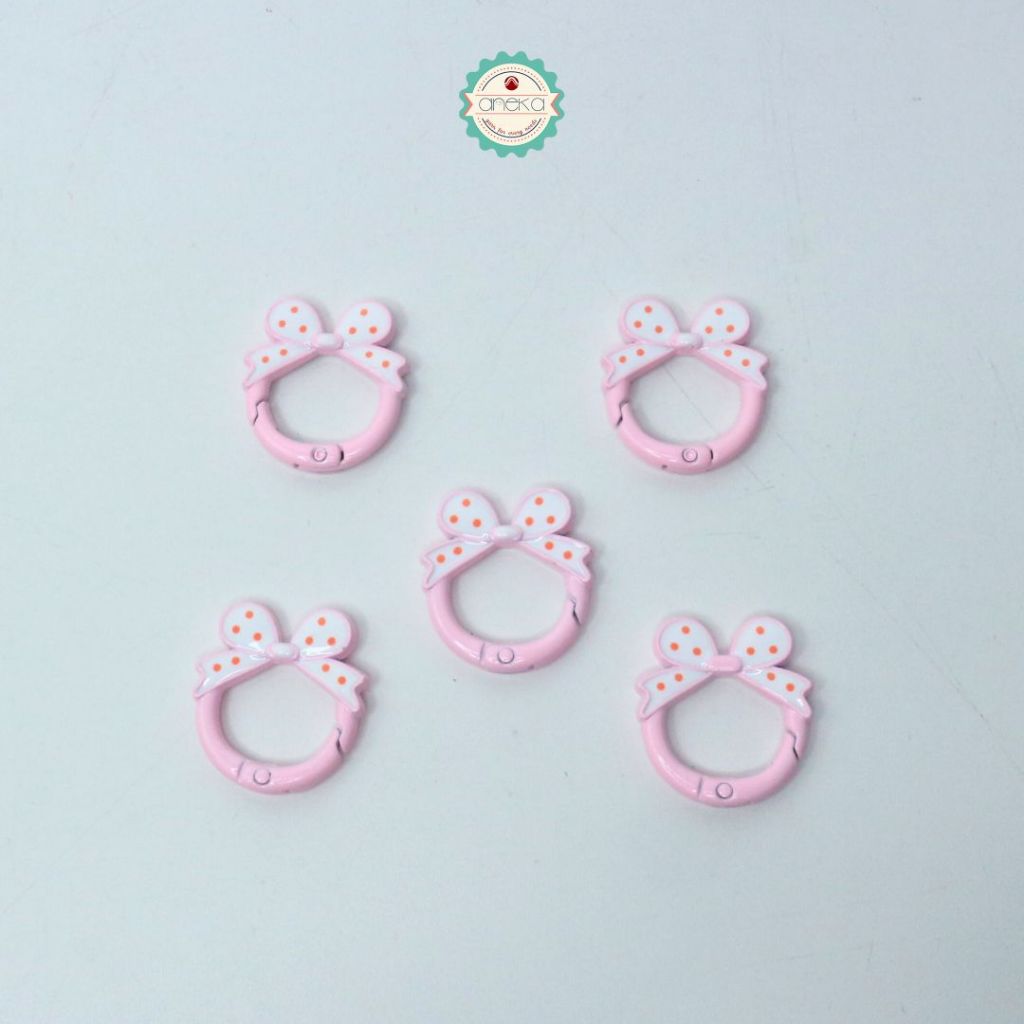 ANEKA - [5PCS] Kait Carabiner Bentuk Bulat Pita Polkadot / Keychain Ring Bow Premium