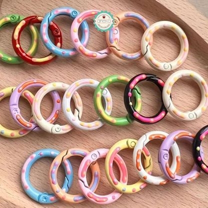 ANEKA - [5PCS] Kait Carabiner Buka Tutup Bulat Warna Polkadot / Keychain Clips / Key Ring Connectors / Colorful Round Spring Premium