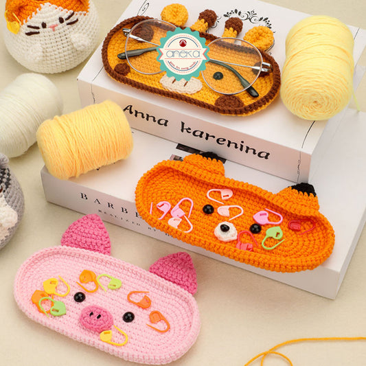 ANEKA - Kit Rajut Wadah Kaca Mata Bentuk Karakter Hewan / Glasses Holder Crochet Kit DIY / Pemula / Alat Rajut Set