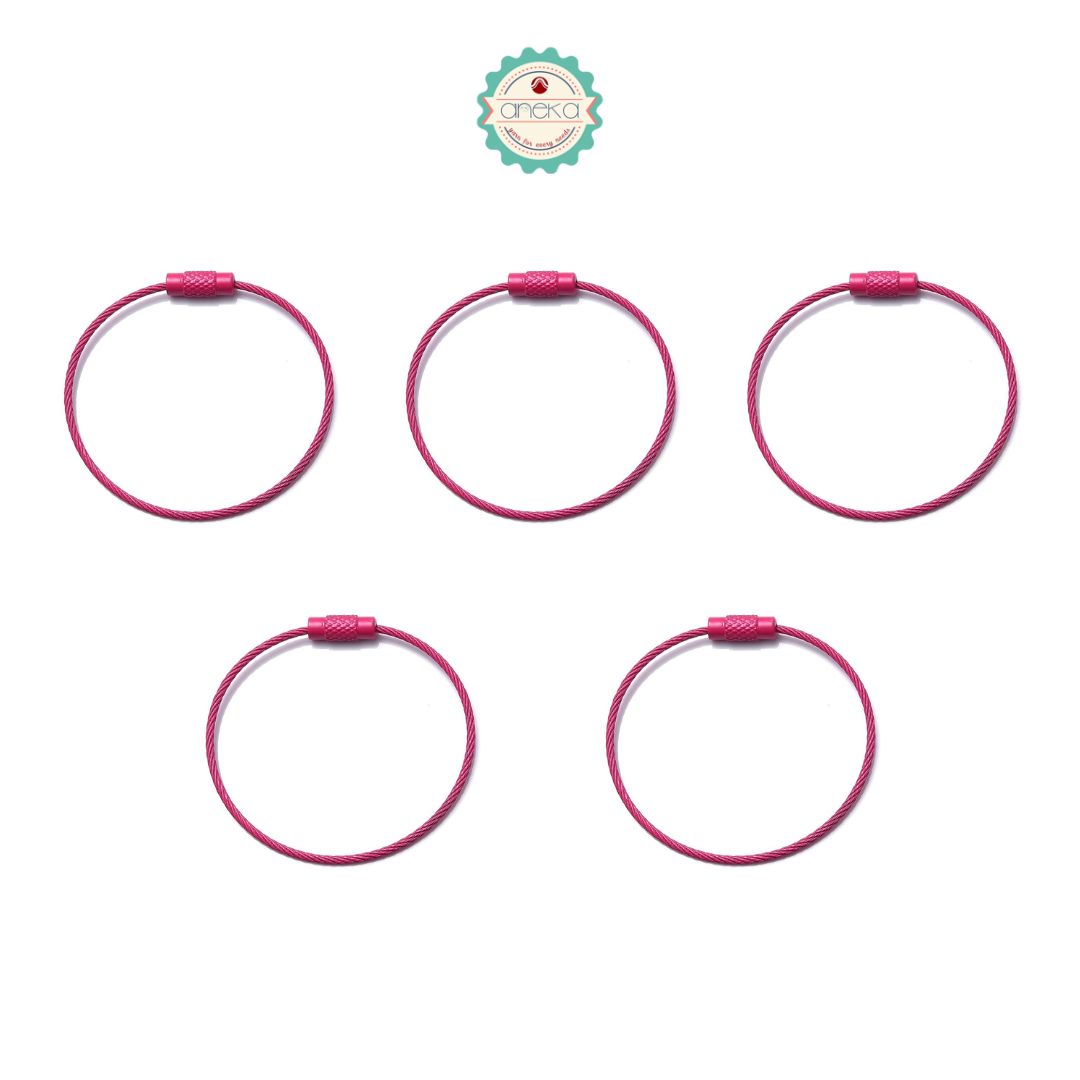 ANEKA - [5 PCS] Kable Kunci / Multi Color Stainless Steel Wire Keychain Cable Key Ring Loop Assorted