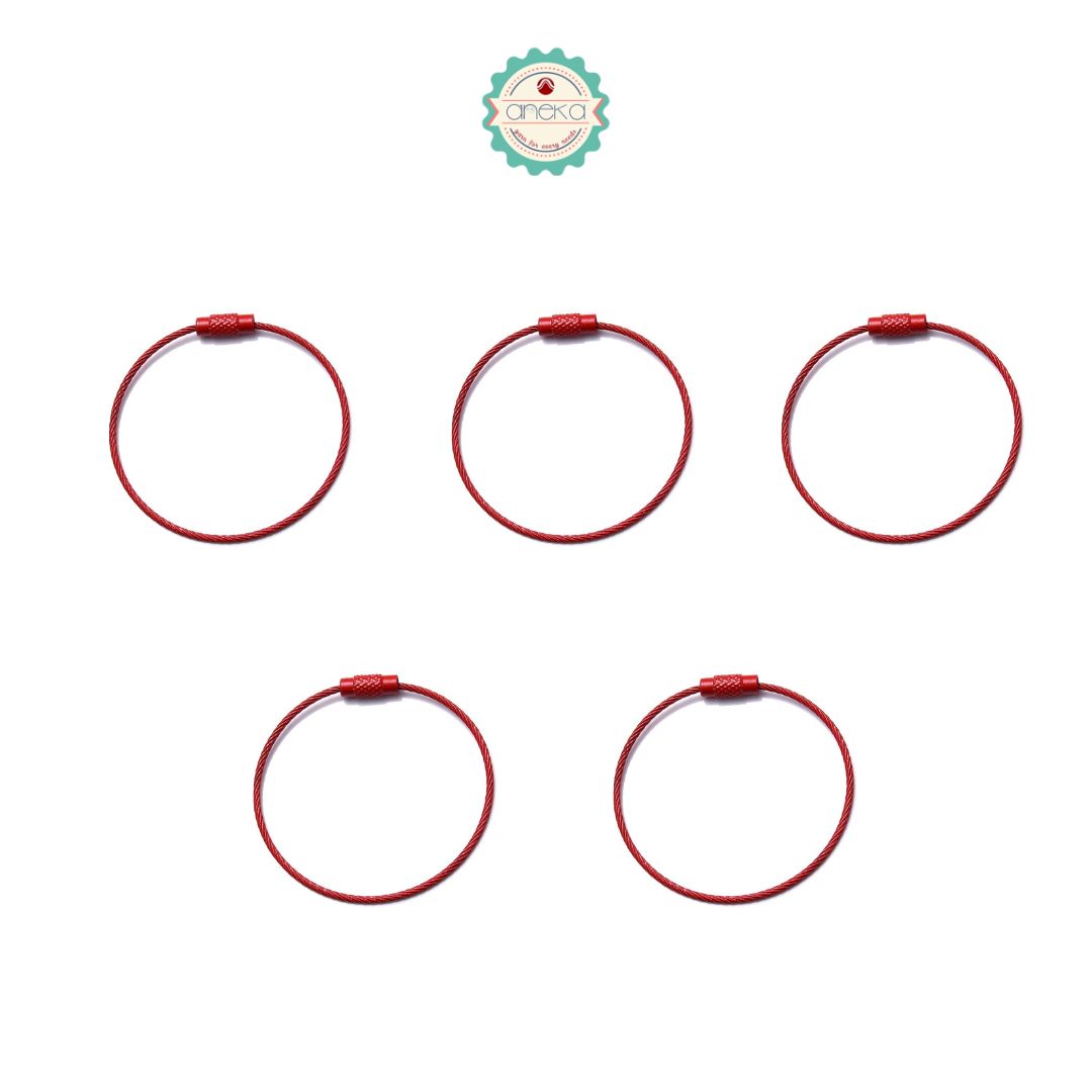 ANEKA - [5 PCS] Kable Kunci / Multi Color Stainless Steel Wire Keychain Cable Key Ring Loop Assorted