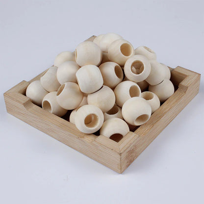 [6 PCS] Manik Kayu Bulat Natural / Wooden Beads Bulat Lubang Besar