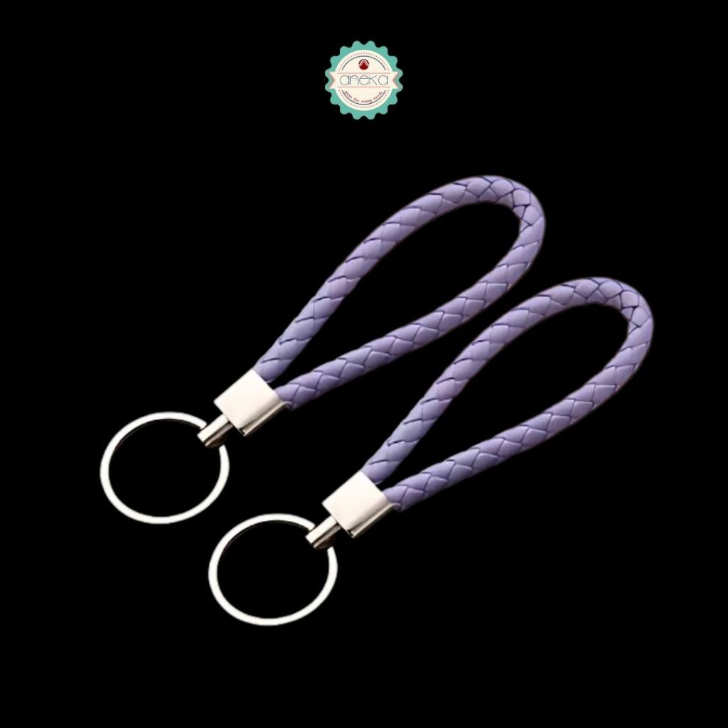 ANEKA - [2PCS] Gantungan Kunci HP Anyaman Kulit PU / Leather Braided Woven Rope Keychain DIY Bag Pendant Premium