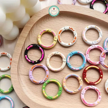 ANEKA - [5PCS] Kait Carabiner Buka Tutup Bulat Warna Polkadot / Keychain Clips / Key Ring Connectors / Colorful Round Spring Premium