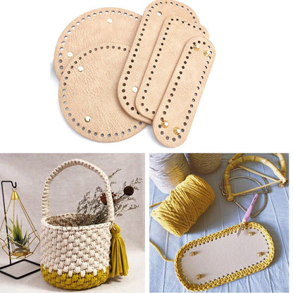 Oval Knitted Leather Bag Base / PU Leather Oval Base Bag Pre-Drilled ANK