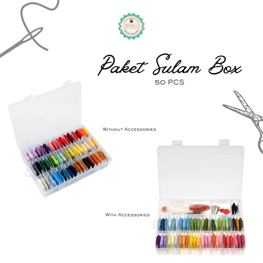 ANEKA - [Paket] Benang Sulam / Menyulam 50 warna lengkap + Alat + box