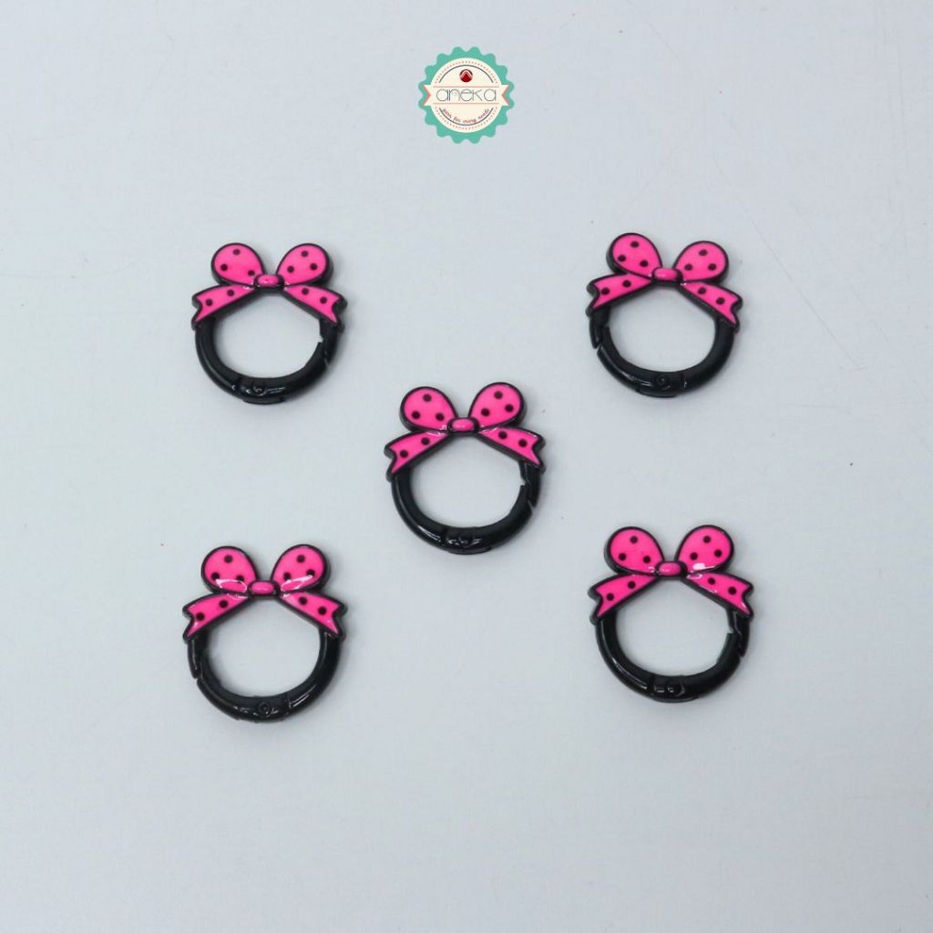 ANEKA - [5PCS] Kait Carabiner Bentuk Bulat Pita Polkadot / Keychain Ring Bow Premium