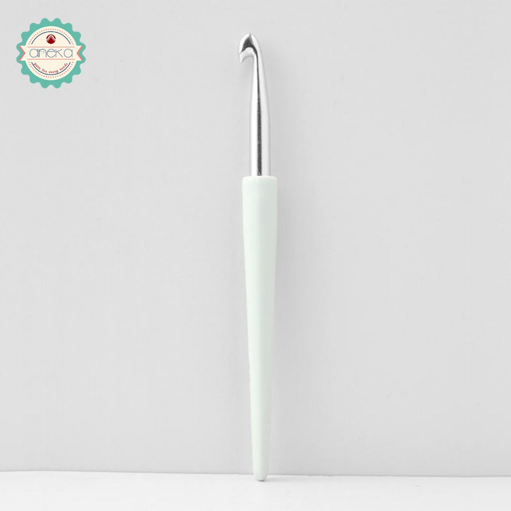 KnitPro - Hakpen (Alat / Jarum Rajut) Alumunium Crochet Silver Hooks Waves With Colorful Soft Feel Handle - Single Ended