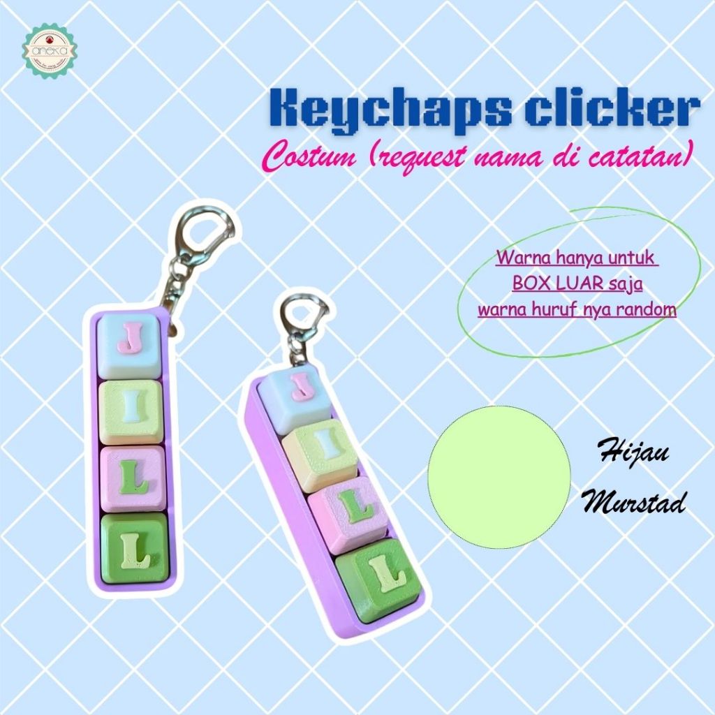 KATALOG - 3D Print Fidget Clicker Keyboard Keychain Name / Gantungan Kunci Klik Penghilang Stress
