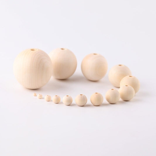 [6 PCS] Manik Kayu Bulat Natural / Wooden Beads Bulat Lubang 2 mm