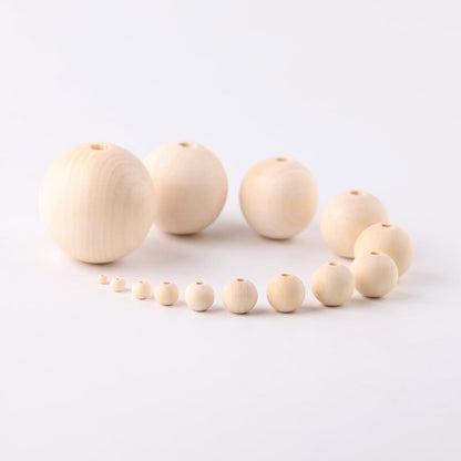 [6 PCS] Manik Kayu Bulat Natural / Wooden Beads Bulat Lubang 2 mm
