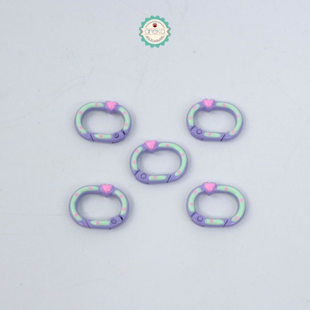 ANEKA - [5PCS] Kait Carabiner Oval Motif Polkadot Warna / Oval Ring Clasp Spring Gate Keychain Premium