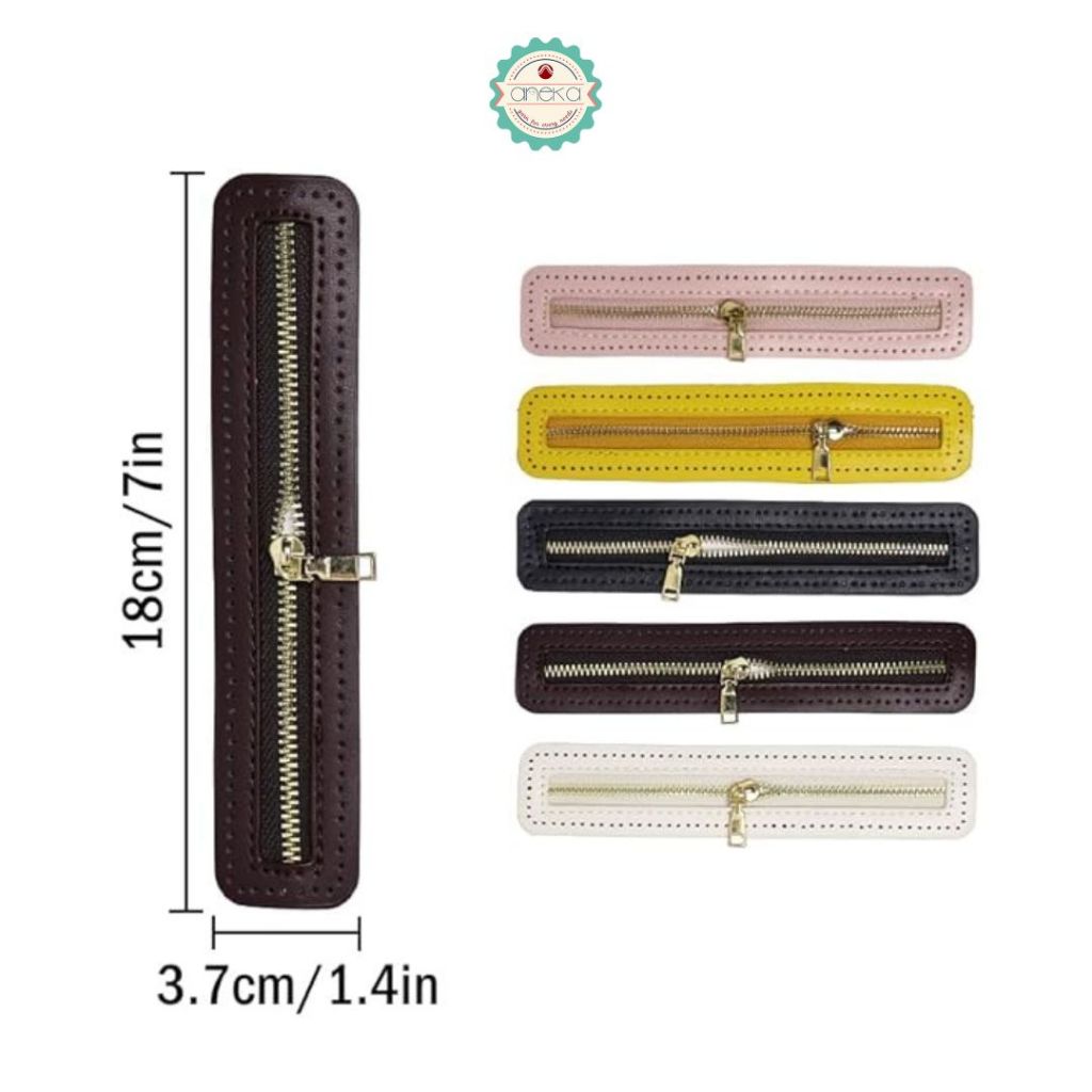 ANEKA - Ritsleting Kulit Tas Dompet Premium / PU Leather Metal Zippers Handbag Sewing Zip Frame with Hole / DIY Bags, Craft Accessories