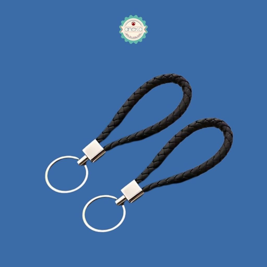 ANEKA - [2PCS] Gantungan Kunci HP Anyaman Kulit PU / Leather Braided Woven Rope Keychain DIY Bag Pendant Premium