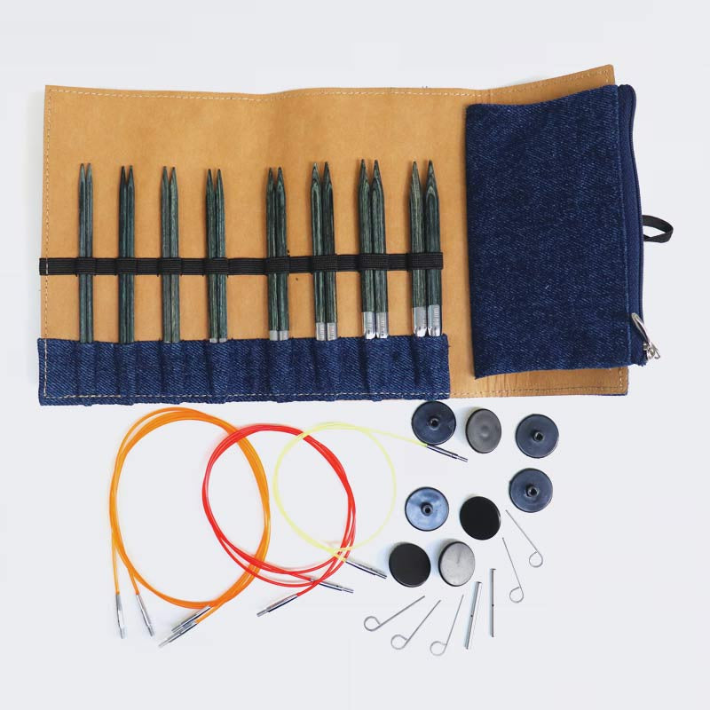 KnitPro - Denim / Indigo Wood Interchangeable Needle Set Ultra Short & Normal