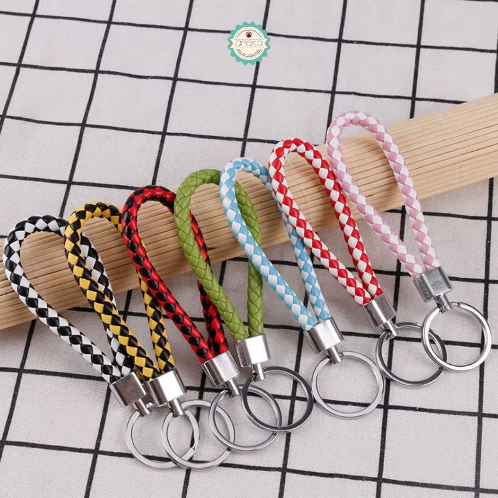 ANEKA - [2PCS] Gantungan Kunci HP Anyaman Kulit PU / Leather Braided Woven Rope Keychain DIY Bag Pendant Premium