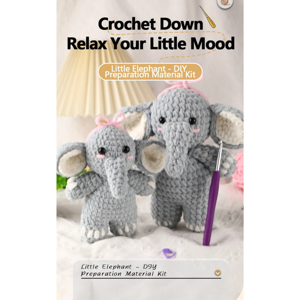 ANEKA - Kit Rajut Gajah Pita Pink / Elephant with Pink Ribbon Crochet Kit DIY / Pemula / Alat Rajut Set