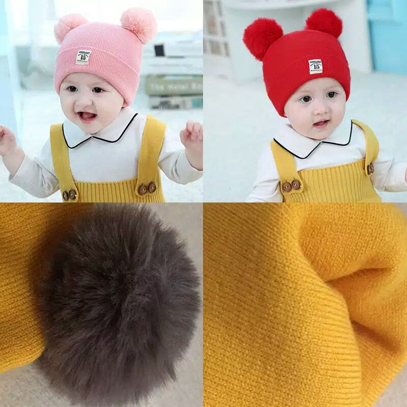 Knitted Beanie Hat for Children / Baby Pompom Ears Warm Material Moonlight [2035]