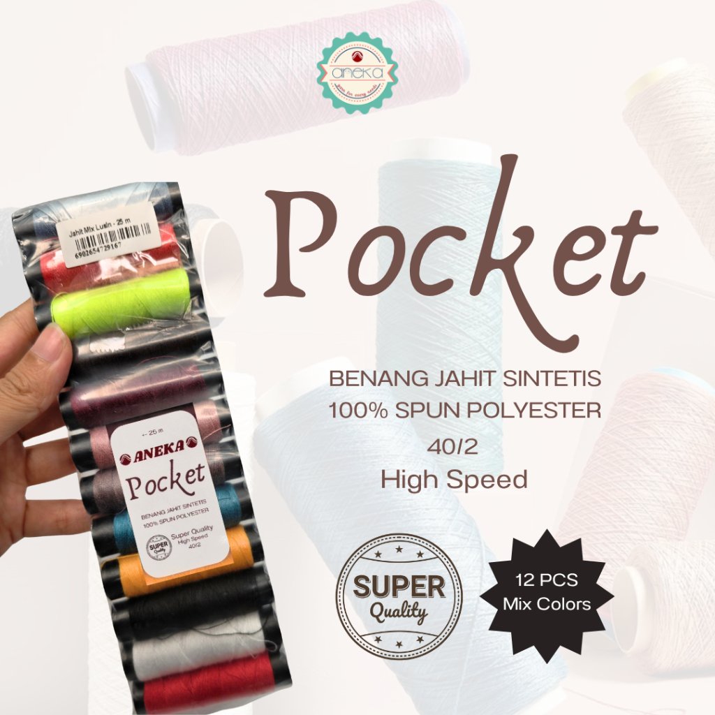 ANEKA - [12 PCS] Benang Jahit Pocket Spun Polyester 40/2 High Speed Super Quality / HS Sewing Thread