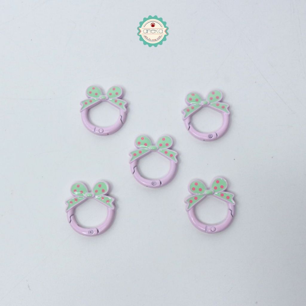 ANEKA - [5PCS] Kait Carabiner Bentuk Bulat Pita Polkadot / Keychain Ring Bow Premium