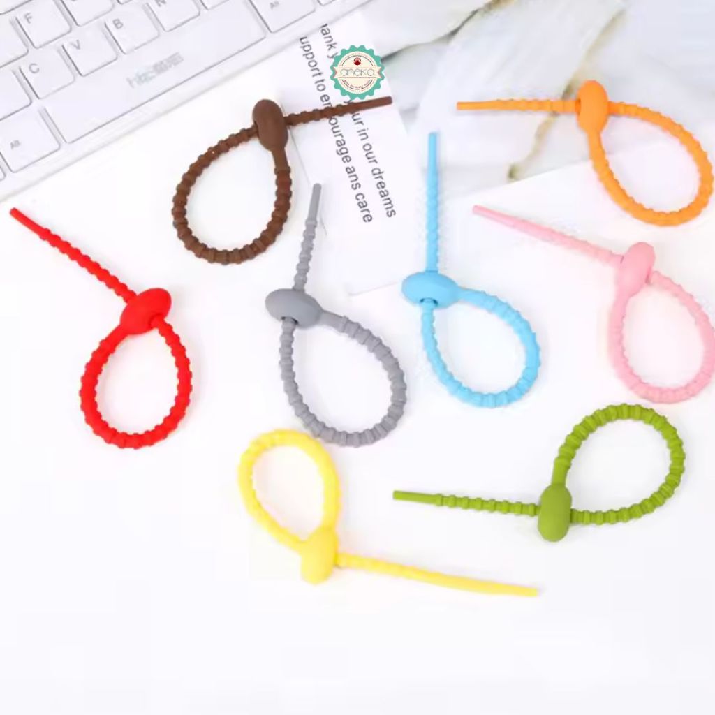 ANEKA - [5PCS] Gantungan Kunci Tas / Mobil / Pengikat Karet Fleksible Warna / Silicone Cable Ties Reusable Colorful