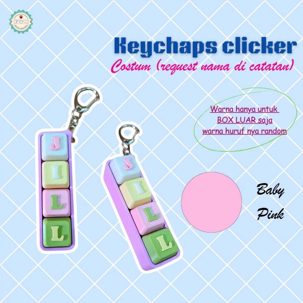 KATALOG - 3D Print Fidget Clicker Keyboard Keychain Name / Gantungan Kunci Klik Penghilang Stress