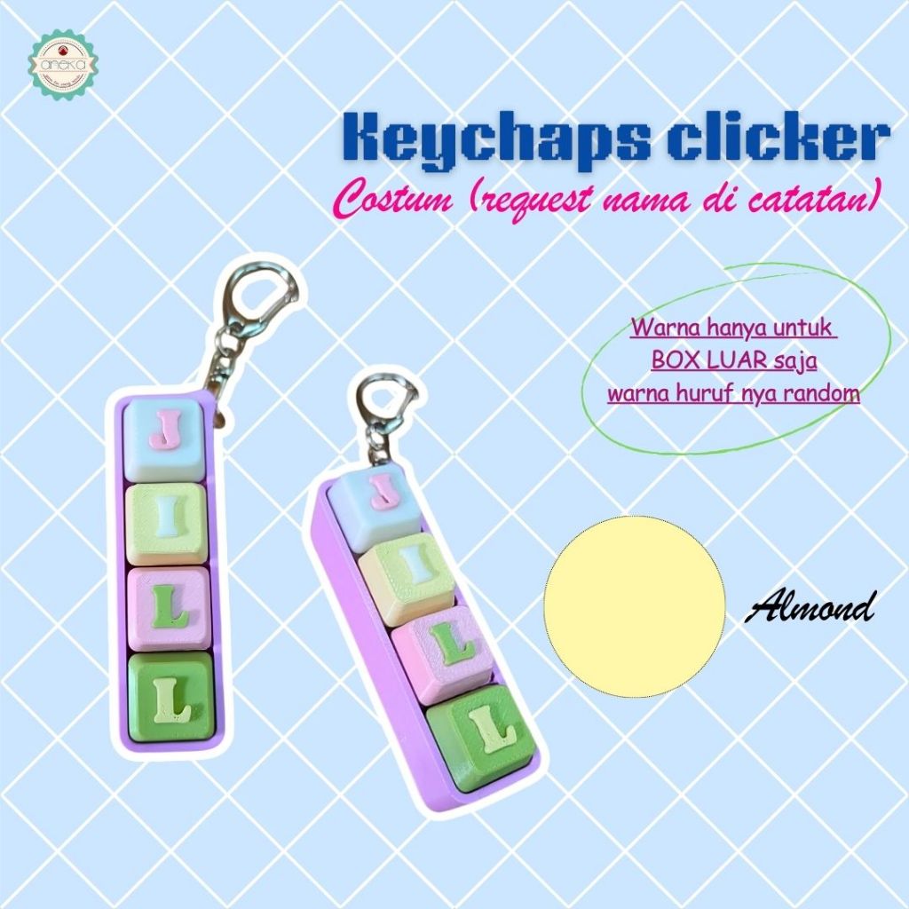 KATALOG - 3D Print Fidget Clicker Keyboard Keychain Name / Gantungan Kunci Klik Penghilang Stress