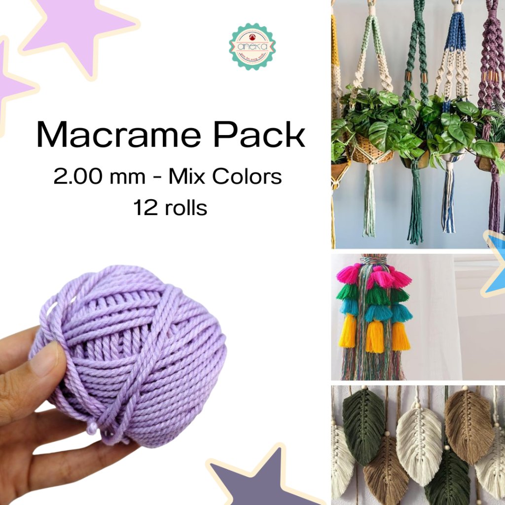 ANEKA - [12 PCS] Benang Rajut Macrame Pack Mix Colors / Makrame Yarn DIY