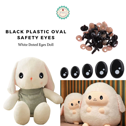 KATALOG - [10PCS] Mata Oval Bintik Tusuk + Washer / Plastic Safety Eyes Black Plush Doll Accessories DIY