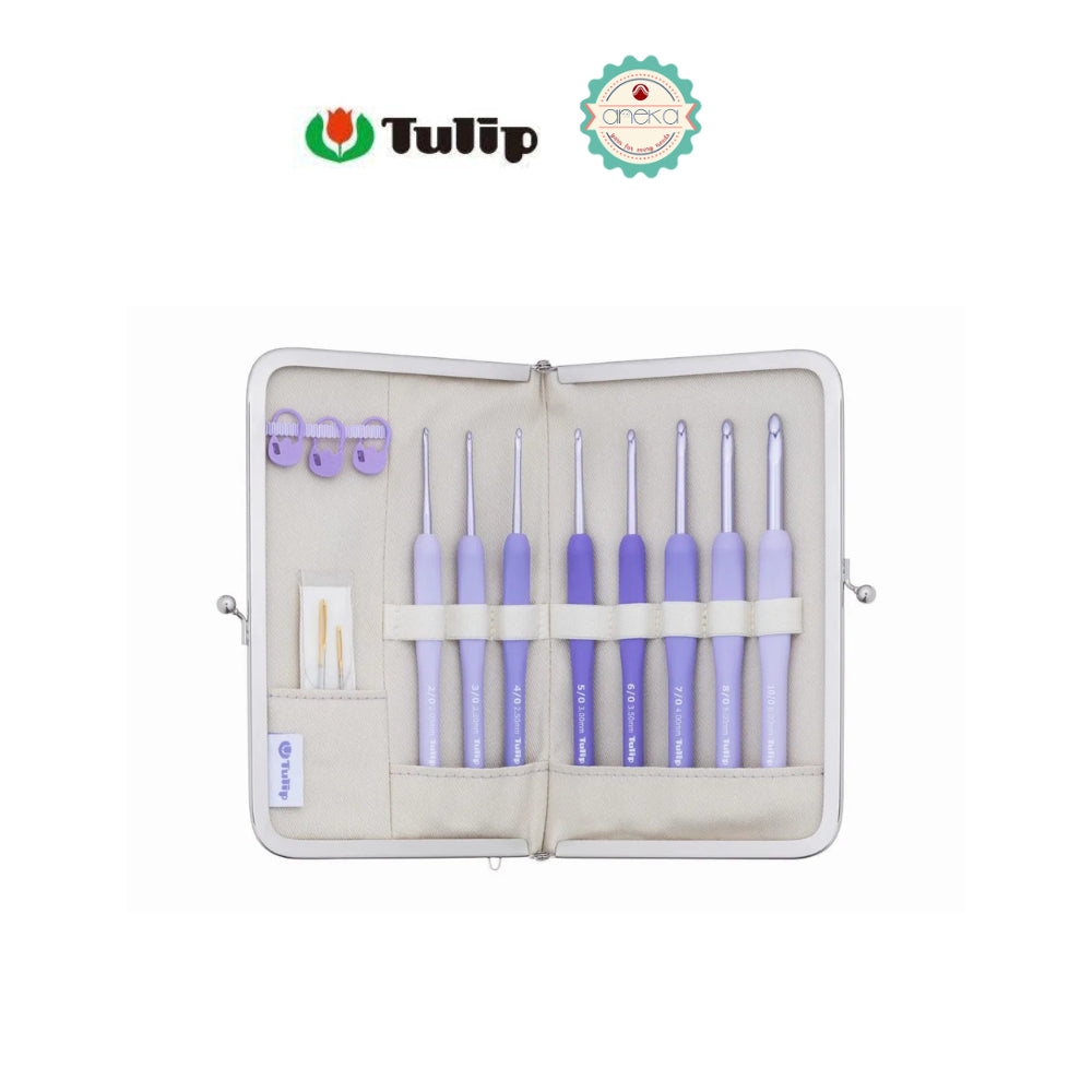 TULIP - [SET] Alat Rajut Hakpen Etimo Murasaki /  Lavender Crochet Hook with Cushion Grip