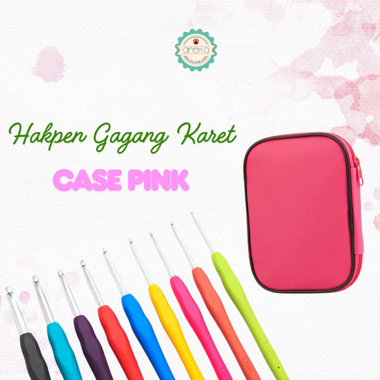 ANEKA - Alat Rajut Hakpen Set Gagang Karet Case Pink / Crochet Hook