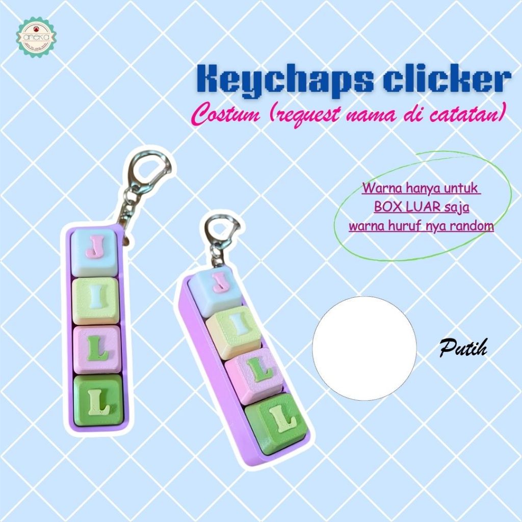 KATALOG - 3D Print Fidget Clicker Keyboard Keychain Name / Gantungan Kunci Klik Penghilang Stress