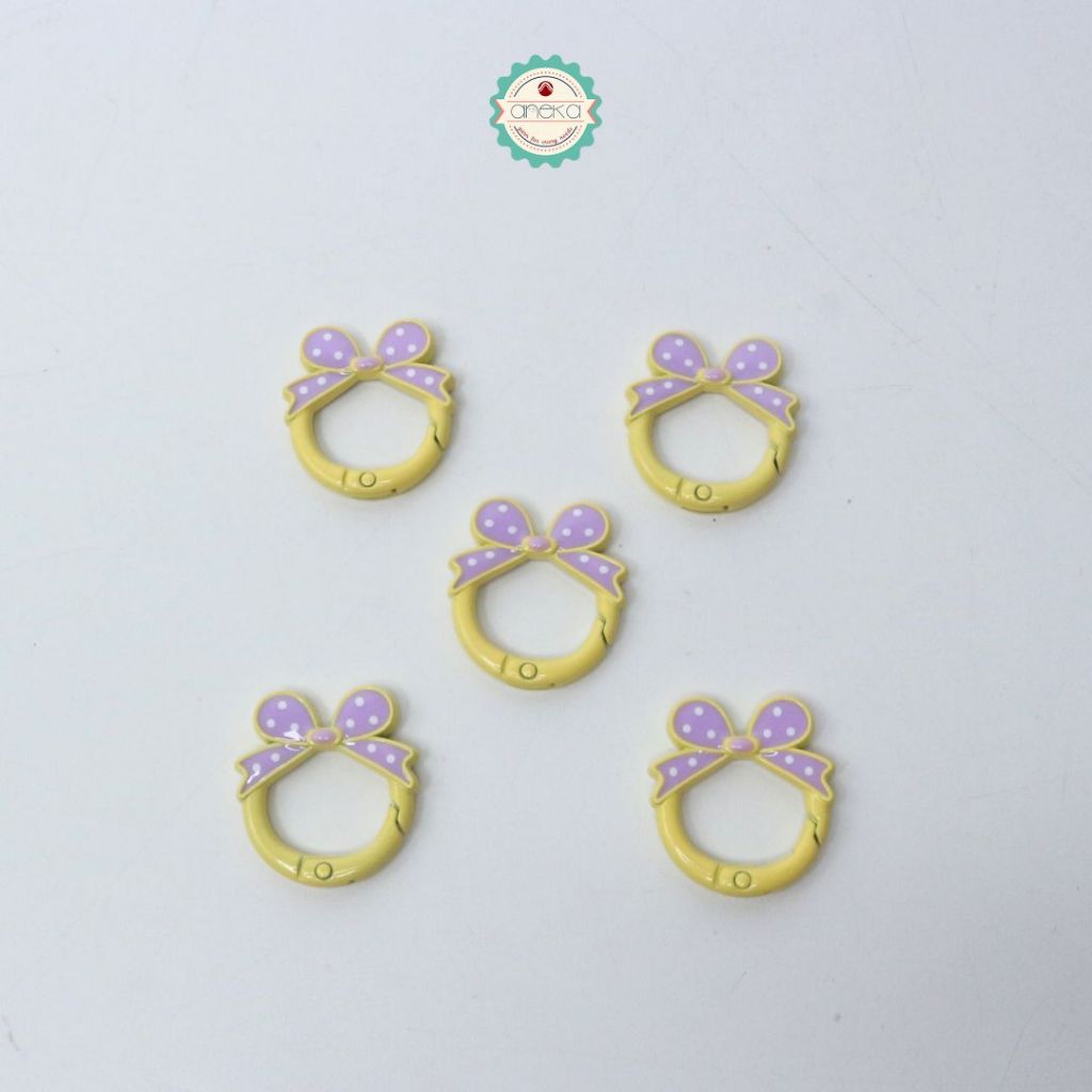 ANEKA - [5PCS] Kait Carabiner Bentuk Bulat Pita Polkadot / Keychain Ring Bow Premium