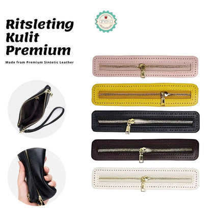 ANEKA - Ritsleting Kulit Tas Dompet Premium / PU Leather Metal Zippers Handbag Sewing Zip Frame with Hole / DIY Bags, Craft Accessories