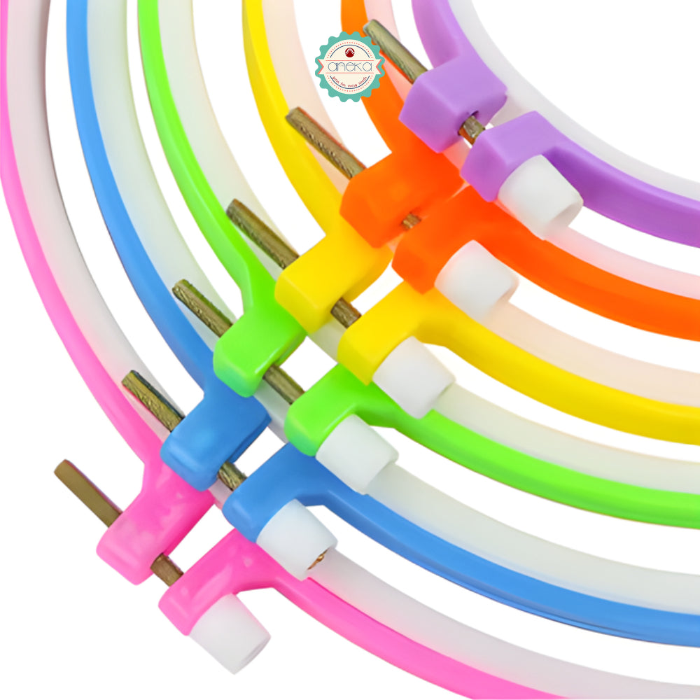 KATALOG - Pemidangan Plastik Bulat Warna-Warni / DIY Frame Embroidery Hoops Rings Needlecraft