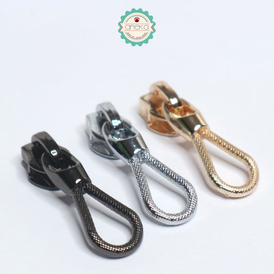 ANEKA - [2PCS] Kepala Resleting Hitam / Silver / Emas