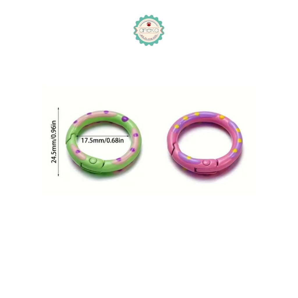 ANEKA - [5PCS] Kait Carabiner Buka Tutup Bulat Warna Polkadot / Keychain Clips / Key Ring Connectors / Colorful Round Spring Premium