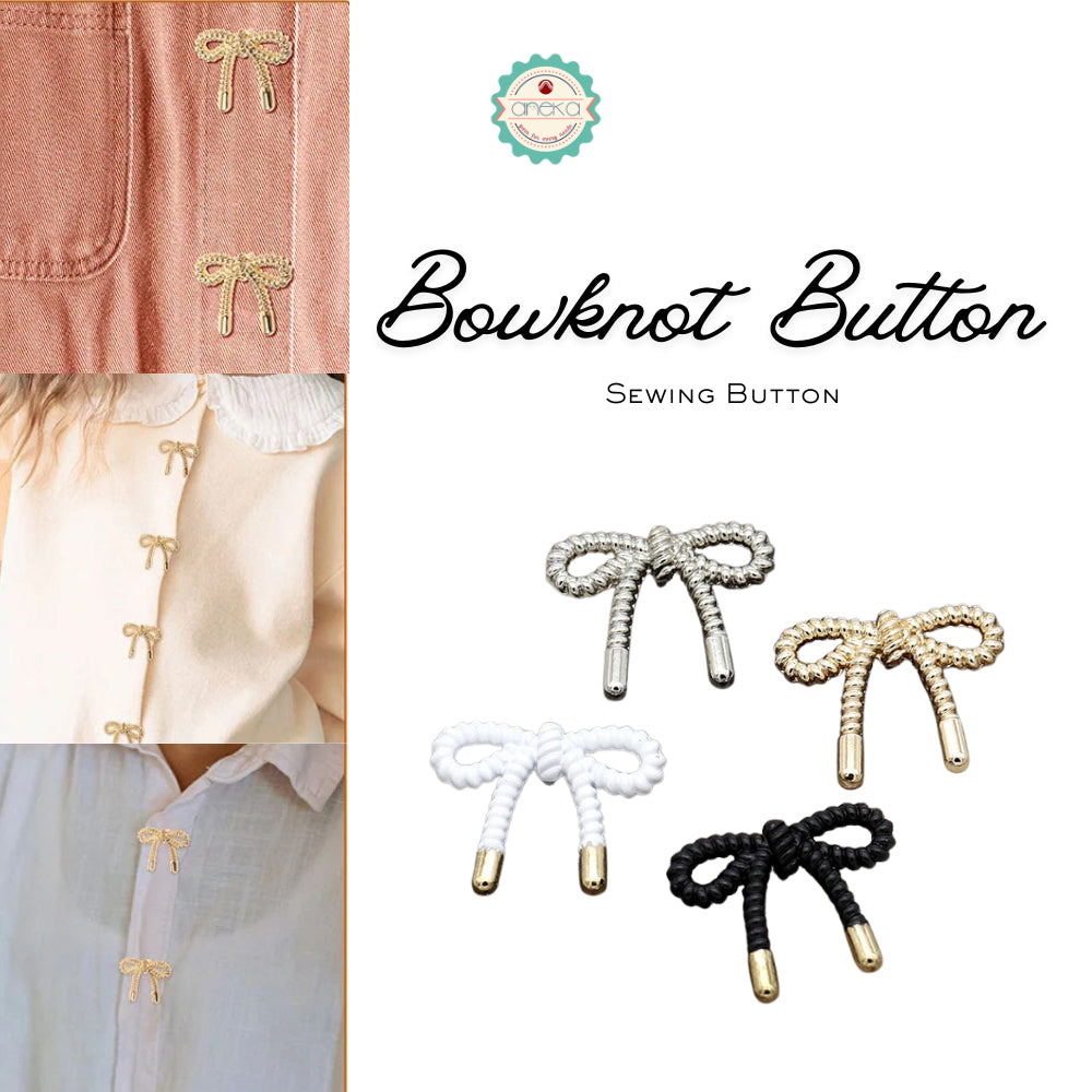 ANEKA - [5PCS] Kancing Baju Bentuk Pita / Ribbon Bow Button Sewing for Clothes