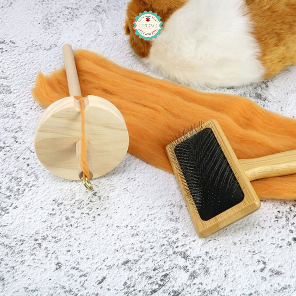 ANEKA - Drop Spindle Hand Carders Twist / Wooden Weaving DIY Spinning Crafts Supply / Tools Accessories