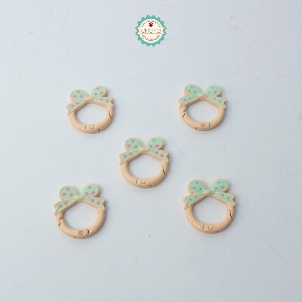 ANEKA - [5PCS] Kait Carabiner Bentuk Bulat Pita Polkadot / Keychain Ring Bow Premium