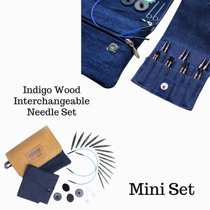 KnitPro - Denim / Indigo Wood Interchangeable Needle Set Ultra Short & Normal