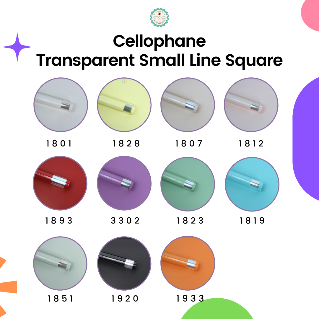 ANEKA - [ LEMBARAN ] Kertas Cellophane Buket Bunga [Transparent Small Line Square] Flower Bouquet Wrapping Paper Celophane