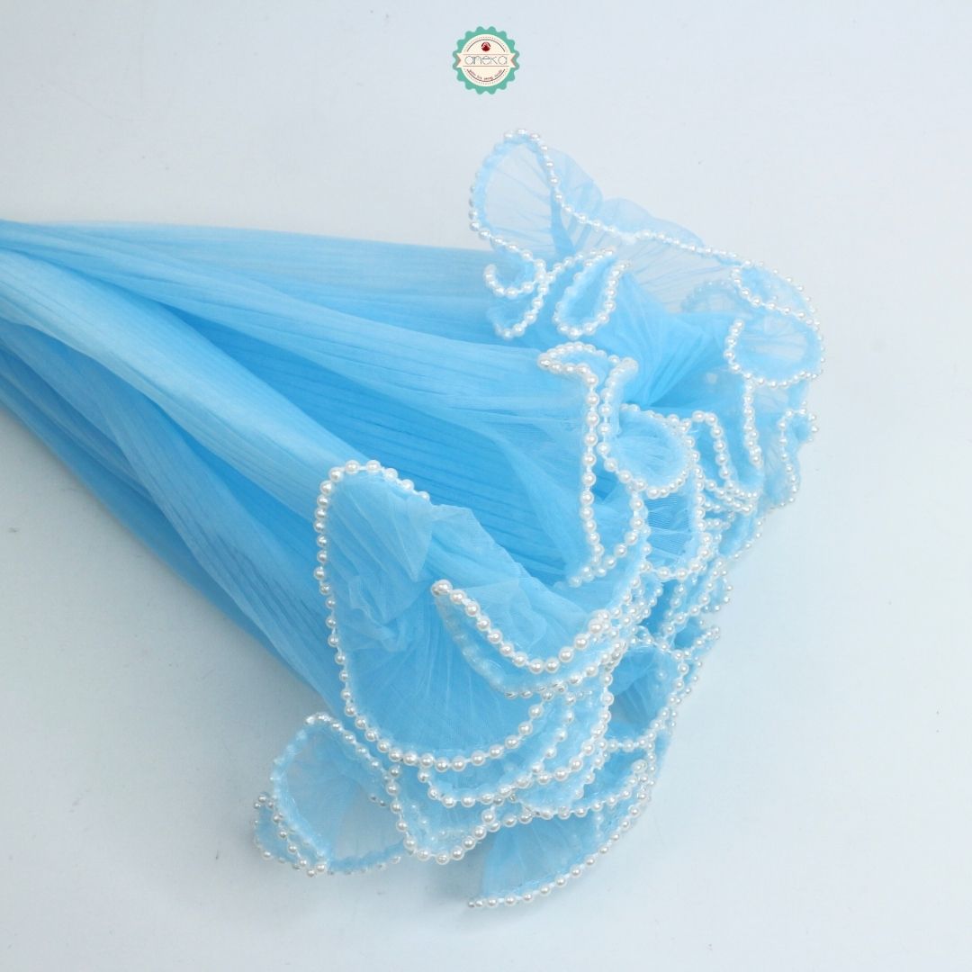 ANEKA - [ ROLL ] Kain Jala Cellophane Buket Bunga Gelombang  Mutiara  DIY / Benang Emas /  Korean Lace Mesh Mermaid Tile Wrapping Bucket Flower Wavy
