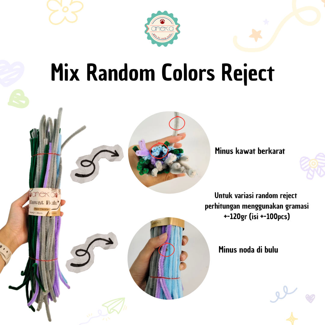 KATALOG - [Isi 100 PCS] Kawat Bulu Mini Mercy PREMIUM / Tangkai Chenille Pastel / Pipe Cleaner DIY Bouquet