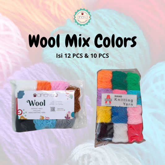 ANEKA - [PAKET] - Benang Rajut Wool / Wol Pack / Siet Yarn MIx Colors / Campur Warna