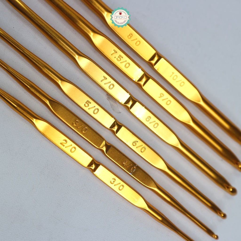 PCS - Hakpen (Alat/Jarum Rajut) Tulip Gold / Double Pointed Crochet Hooks Alumunium